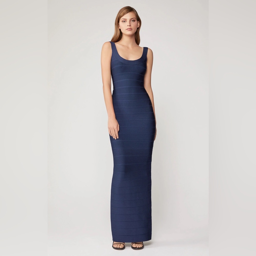 Herve Leger Round Neck Gown - Navy